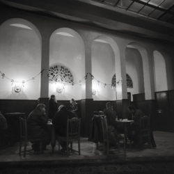 Cafe dining in Lviv, Ukraine at Christmas.